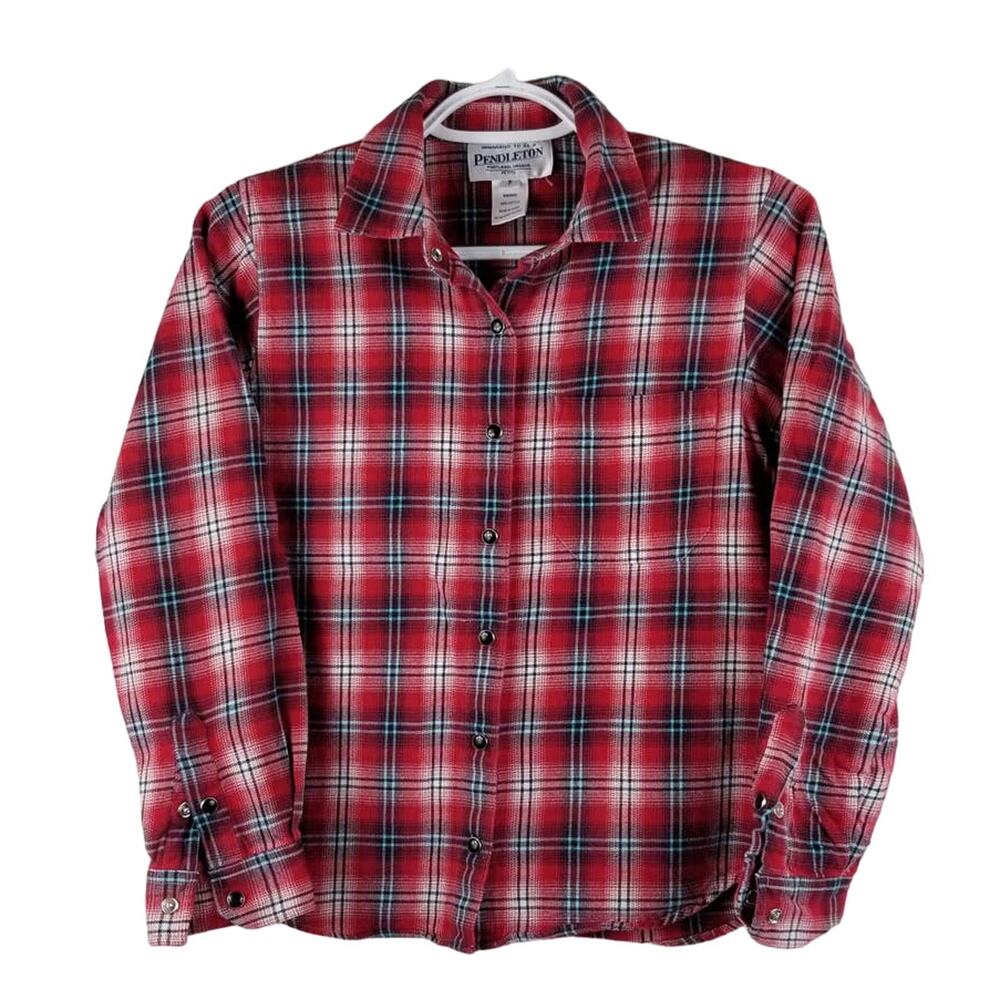 Pendleton Red Plaid Flannel Button Up Women's Top Small Petite